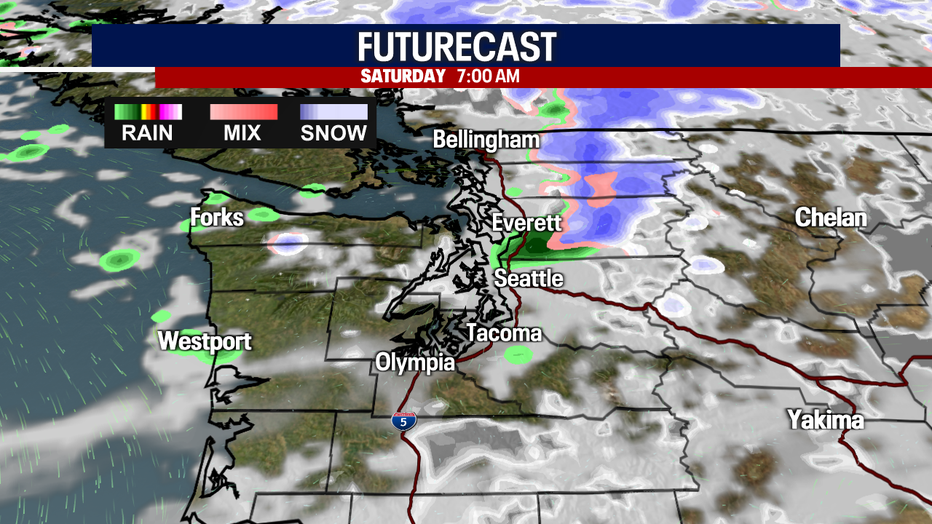 Seattle weather brings a few isolated showers Saturday morning, so keep the umbrella handy before drier skies try to sneak back in.
