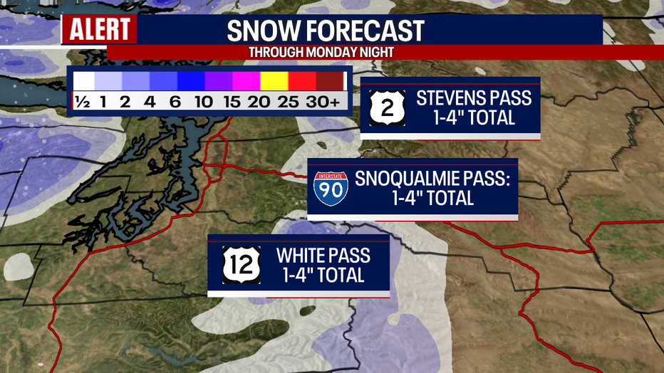 Seattle weather over the next couple of days includes slightly increasing snow chances in the Cascades.
