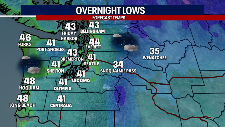 Temperatures will drop to the low 40s in Seattle as cloudy and rainy weather is back in action.