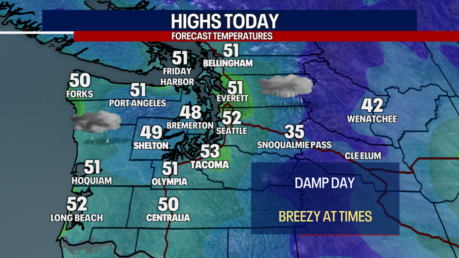 Forecast highs around the region on Sunday. 