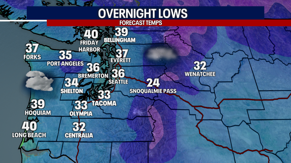 Forecast low temperatures around the region.