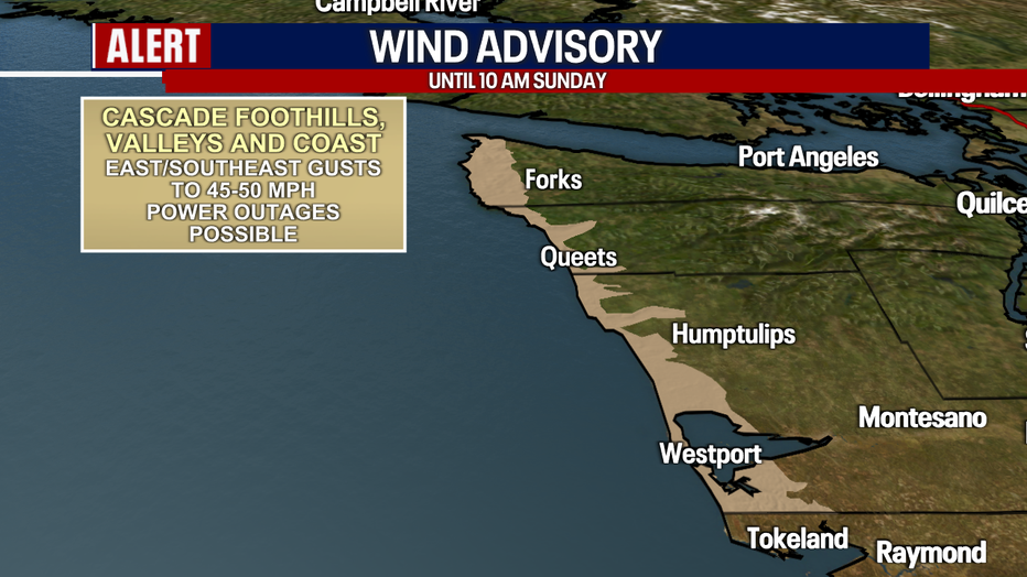Seattle weather could bring isolated tree damage and spotty power outages in communities near the Cascades and the coast.