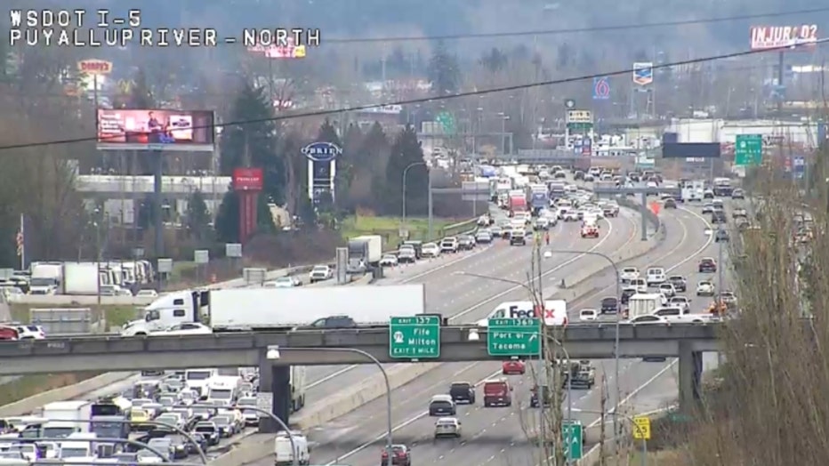 wsdot camera pointed at traffic backup in fife following i-5 crash