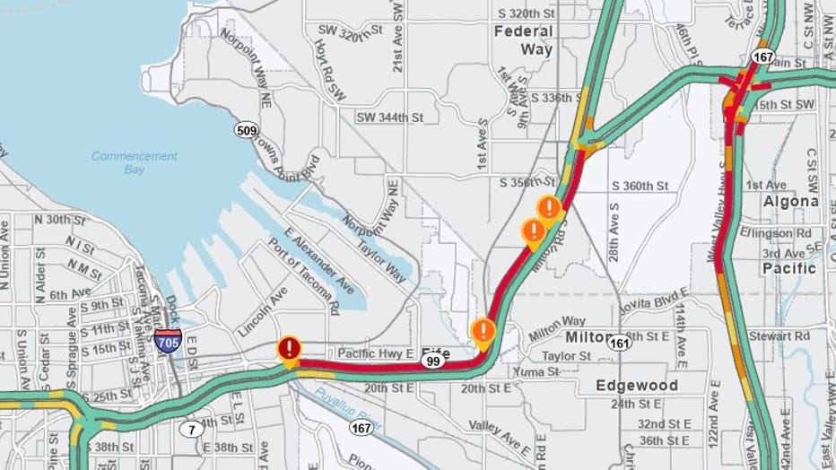 wsdot traffic map following fife crash