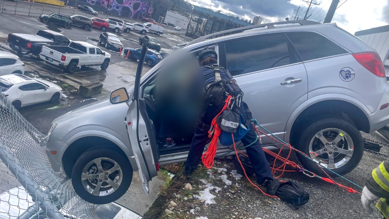 Driver rescued from car dangling over 20 foot drop in Tacoma, WA