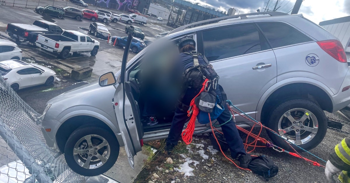 Driver rescued from car dangling over 20 foot drop in Tacoma, WA