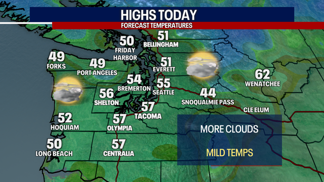 Seattle weather: Mostly cloudy Tuesday, showers return Wednesday