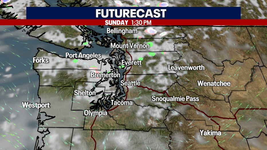 Futurecast clouds and radar for the region on Sunday. 