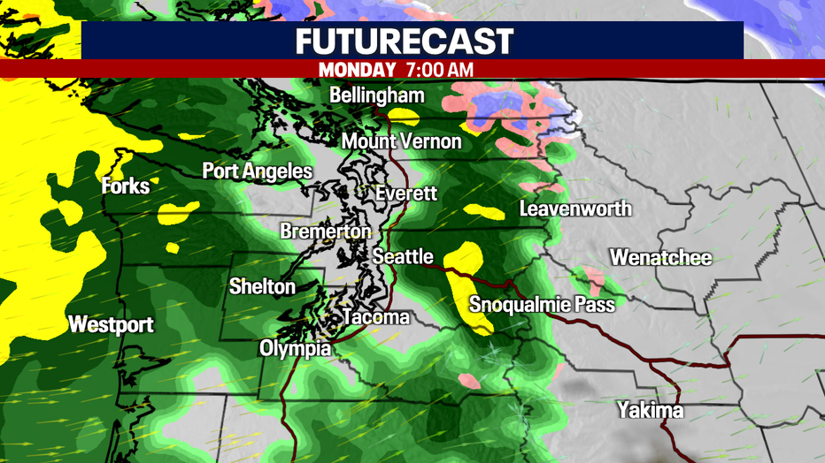 Light rain around the region on Monday, 