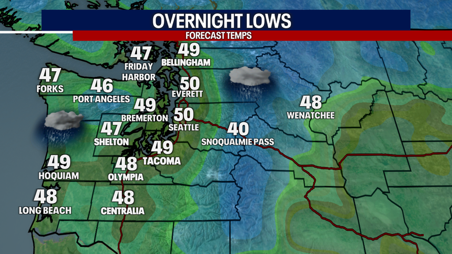 A wet and mild night around Western Washington overnight.