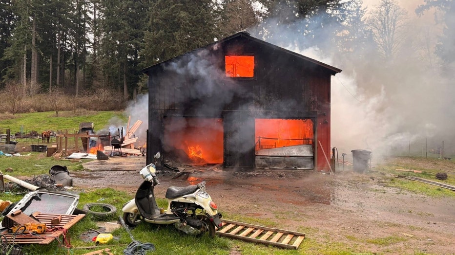 Firefighters and paramedics rescue baby goats from cowlitz county fire