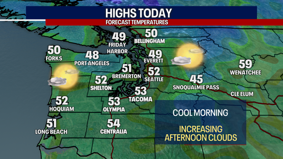 Forecast highs Monday around our region. 