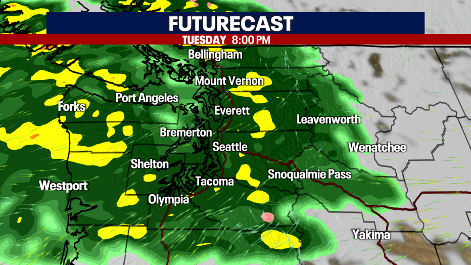 Increasing rain around Western Washington.