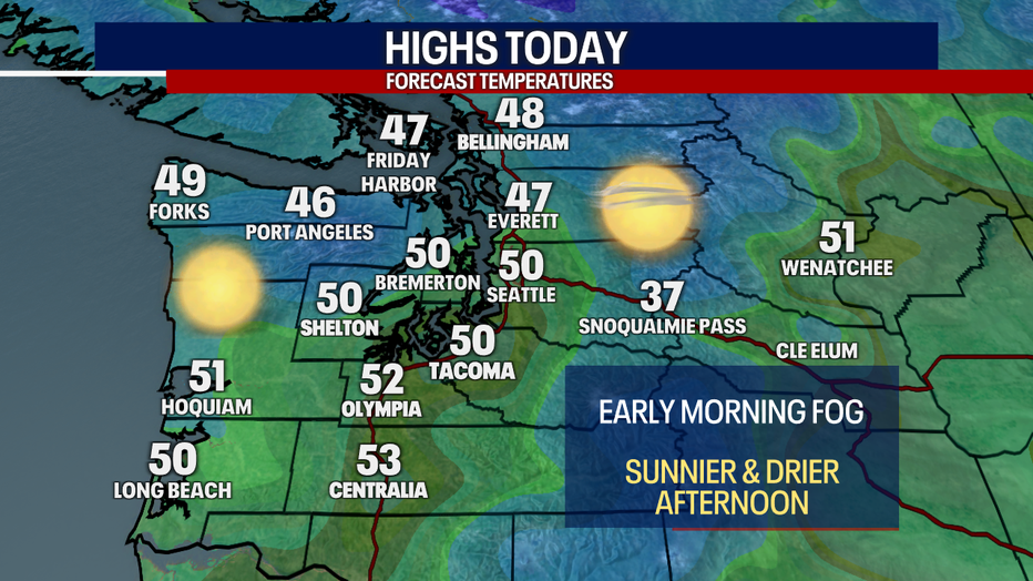 Forecast highs on Monday afternoon. 