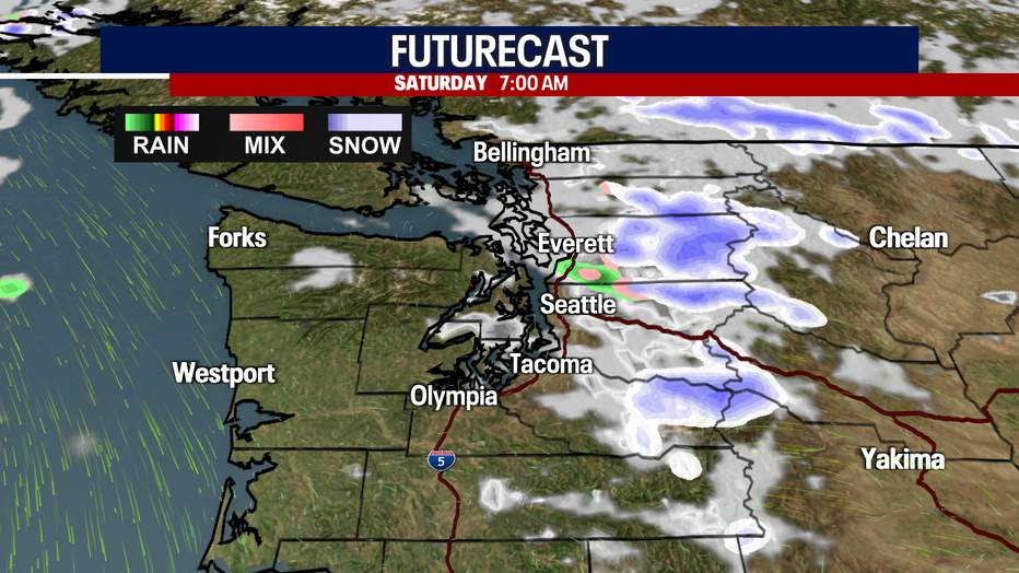 Seattle weather early tomorrow morning looks mostly quiet with cold temperatures and just a stray shower possible. 