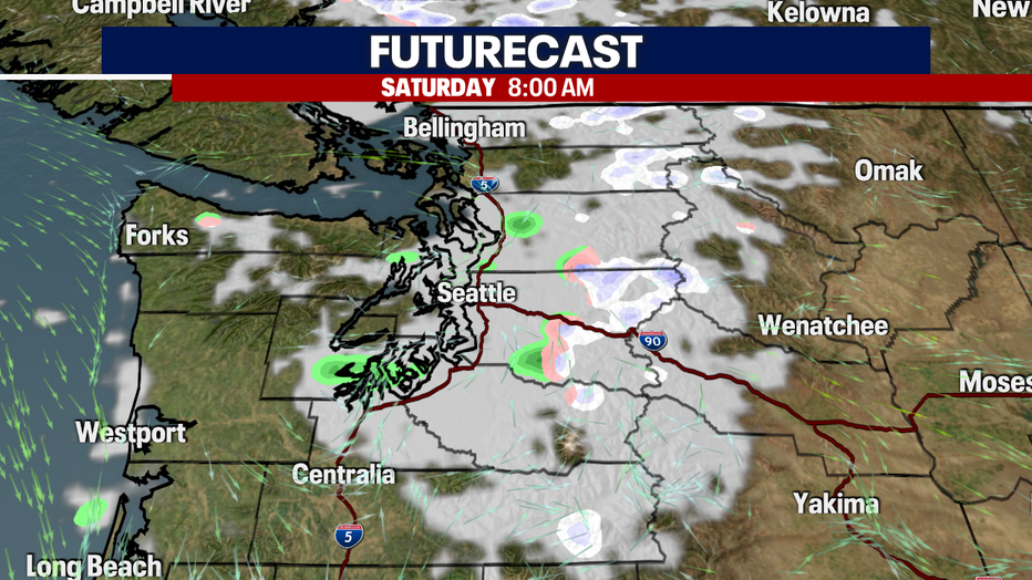The forecast rain and snow Saturday morning in Washington.