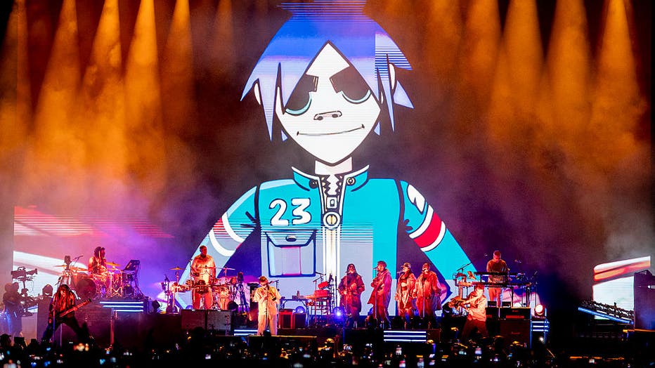 MADRID, SPAIN - SEPTEMBER 20: The band Gorillaz during their performance at the Pulse of Gaia Festival, at the Universidad Autonoma, on September 20, 2025, in Madrid, Spain. Gorillaz, the iconic virtual band led by Damon Albarn and Jamie Hewlett, is in the spotlight this 2025 for the announcement of their new album, "The Mountain," which will be released worldwide on March 20, 2026 through their own label, KONG. The band is celebrating its 25th anniversary with special concerts in London and the tour to present the new album, which in 2026 will tour Manchester, Birmingham, Dublin and culminate at Tottenham Hotspur Stadium in London.