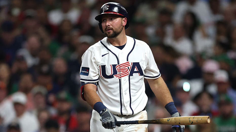 HOUSTON, TEXAS - MARCH 09: Cal Raleigh #29 of the United States looks on during the 2026 World Baseball Classic game between Mexico and the United States at Daikin Park on March 09, 2026 in Houston, Texas. 