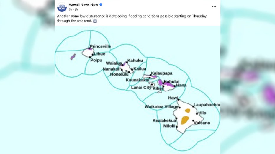 map of kona low storm across hawaii