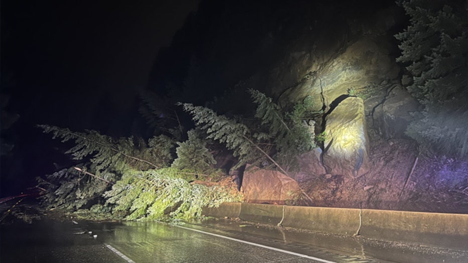 A portion of northbound I-5 near Bellingham is closed after a landslide blocked the lanes Thursday night. According to the Washington State Department of Transportation (WSDOT), the landslide caused fallen trees to block all the lanes of northbound I-5 just north of North Lake Samish Drive. At around 10:45 p.m. the Washington State Patrol (WSP) shared photos of the landslide and said that WSDOT crews have a detour in place at the North Lake Samish Road exit at milepost 246. WSDOT said the detour is not suitable for freight traffic. At 11:35 p.m., WSDOT announced that the northbound lanes would remain closed overnight. Drivers are asked to use caution while responders and geotechnical engineers work to clear the roadway. It’s likely that these crews will evaluate the area Friday morning.