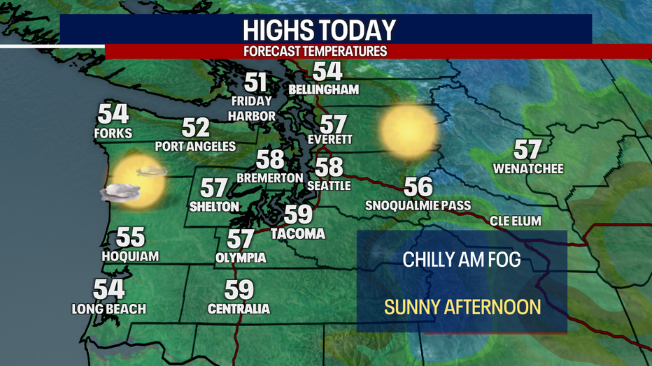 Forecast highs around the region on Monday.