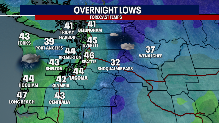 Forecast low temperatures around the region.