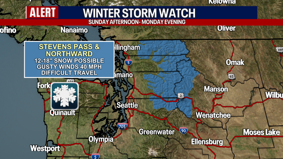 Winter Storm Watch for Stevens Pass and Mount Baker.