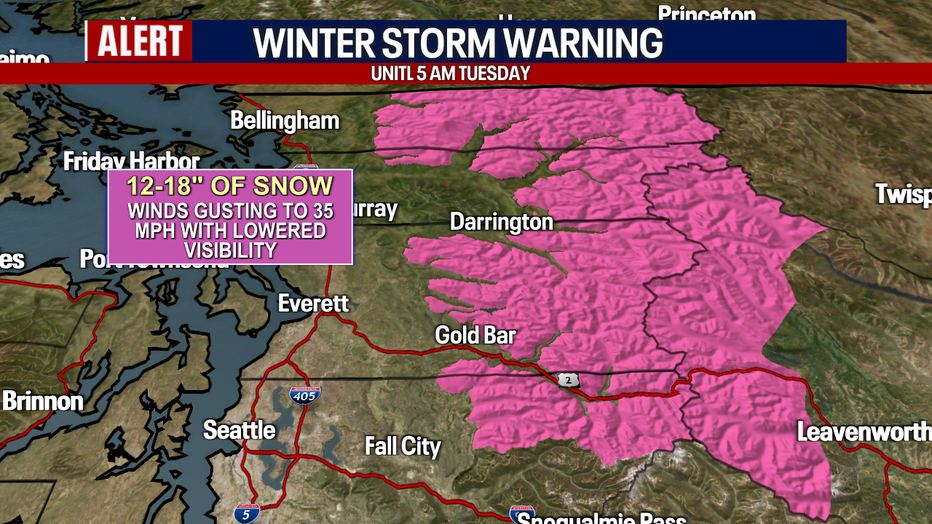 Winter Storm Warning for parts of the Cascades.