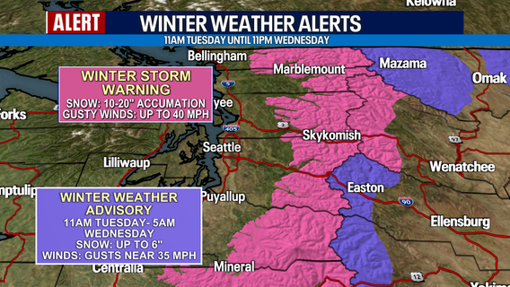 Seattle weather: Winter storm in Cascades Tuesday night