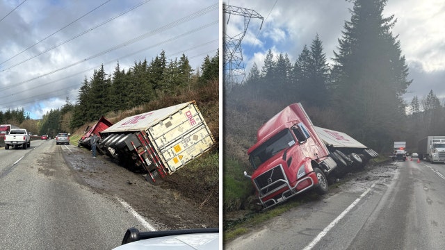 Truck carrying 80K pounds of potatoes in western WA overturns on State Route 18