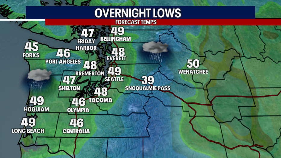 Forecast lows for the region.