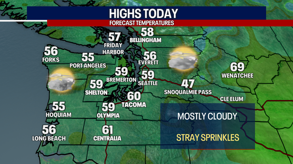 Forecast highs around the region on Tuesday. 