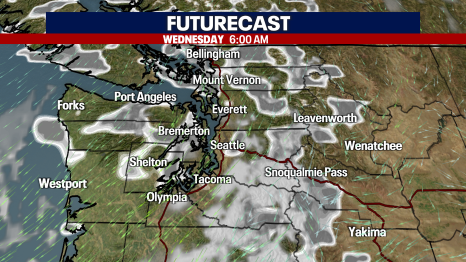 Clouds clearing out, sunnier skies on Wednesday.