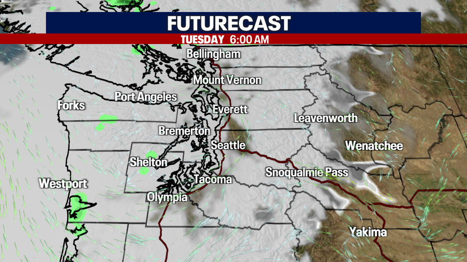 Tuesday will remain cloudy and cool.