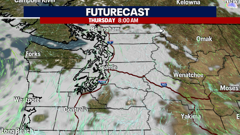 A map showing the expected cloud cover Thursday morning in Western Washington.