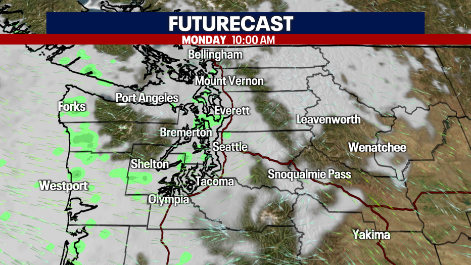 Cloudier skies and cooler on Monday.