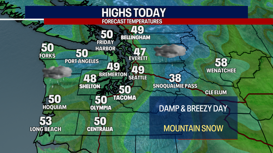 Forecast highs around the region on Tuesday.