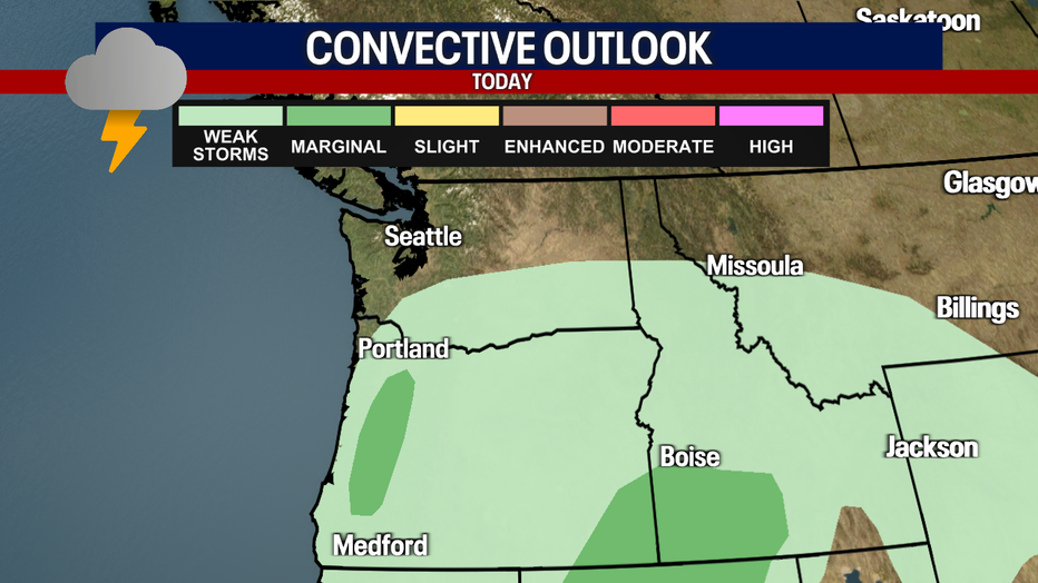 There's a small chance of thunderstorms today for communities near Oregon.