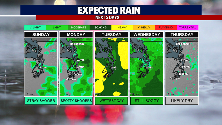 Seattle weather sees increasing rain late tonight into Tuesday.
