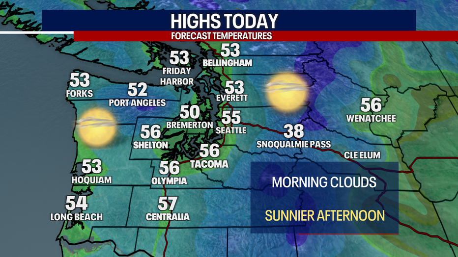 Forecast highs around western Washington on Thursday.