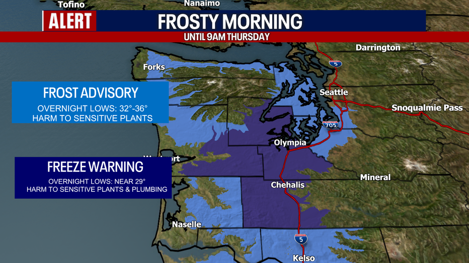 A cold start to Thursday with freezing temperatures.