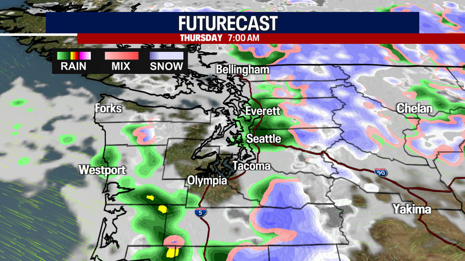 Seattle weather will feature mostly cloudy skies with scattered light showers.