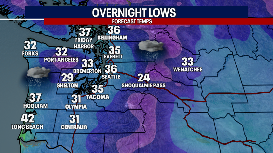 Seattle weather turns cold tonight with frosty to freezing temperatures expected by Thursday morning across Western Washington.