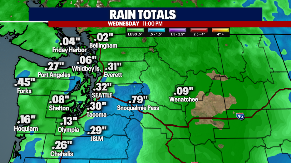 Estimated rainfall totals on Wednesday.