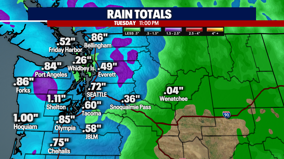 Estimated rainfall totals on Tuesday.