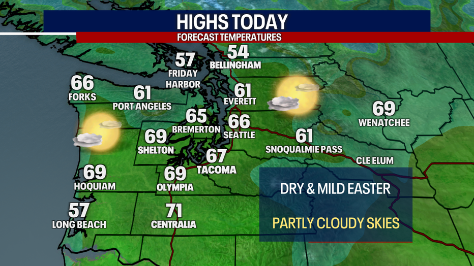 Forecast highs around the region on Sunday.