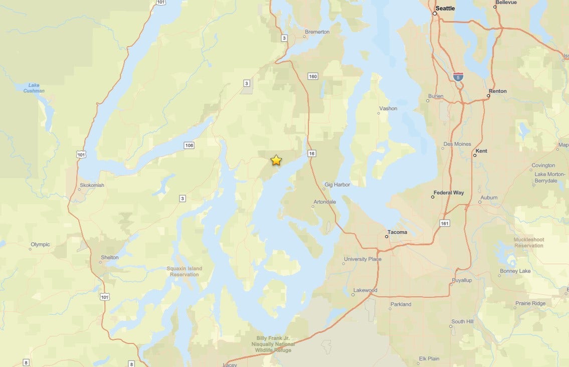 Small 2.8 magnitude earthquake recorded near Gig Harbor, WA