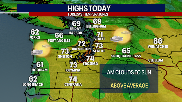 Seattle weather: Mild start to Memorial Day weekend, highs in the low 70s