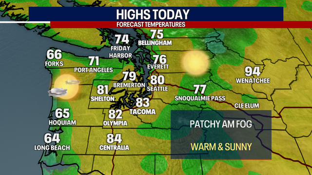 Seattle weather: Sunny and 80s Thursday, possible mountain storms