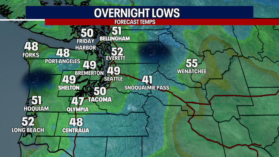 The low temperatures forecast for Friday morning in Western Washington.